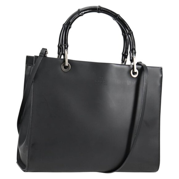 GUCCI Bamboo Hand Bag Leather 2way Black 002 1016 Auth 133424 - Picture 1 of 16